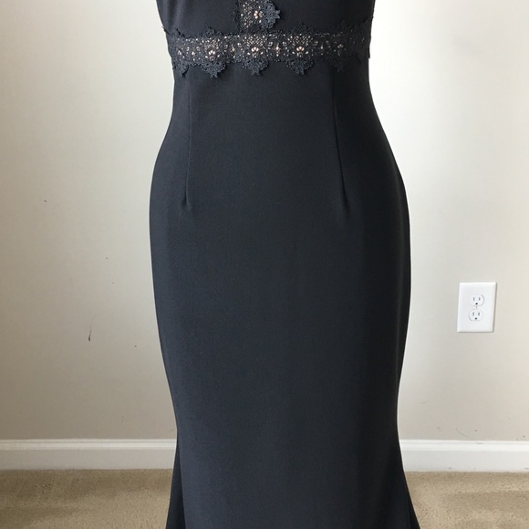 Black lace inset T-back mermaid gown dress - Picture 4 of 8